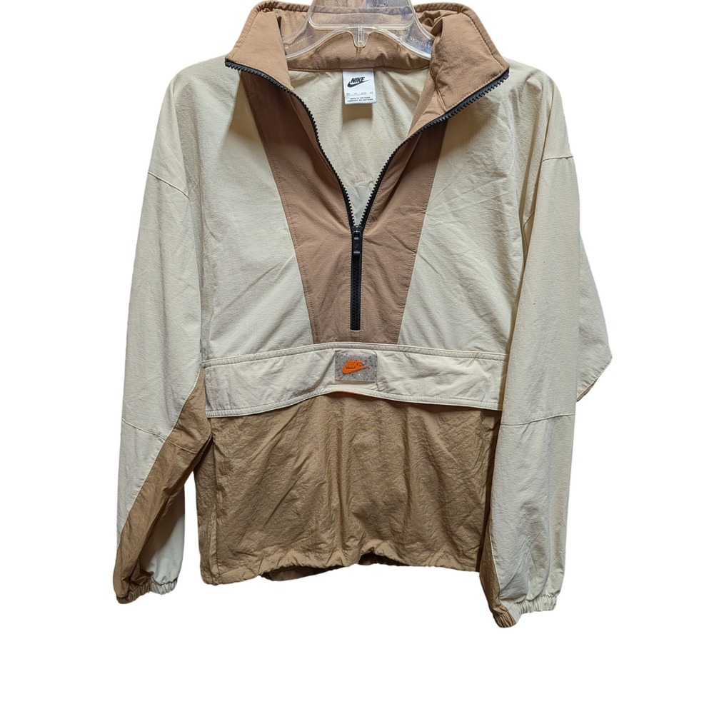 Nike Windbreaker Jacket Womens XS Tan Cream Excellent Half Zip Retro Pullover